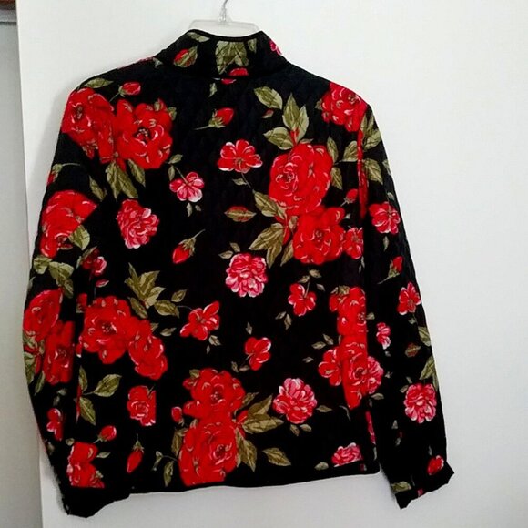 🌹 Kim Rogers Quilted Jacket – Petite M – Black Rose Floral - Picture 8 of 13